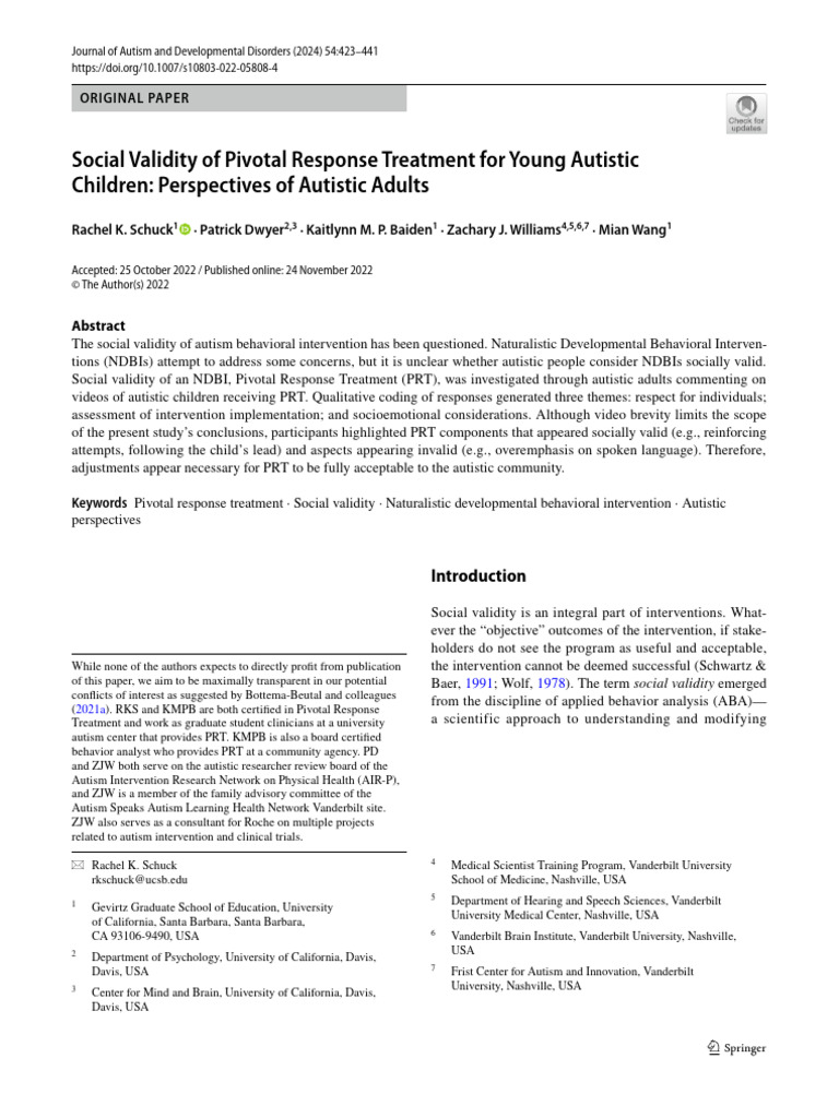 Social Validity of PRT in Autism Care | PDF | Autism Spectrum ...