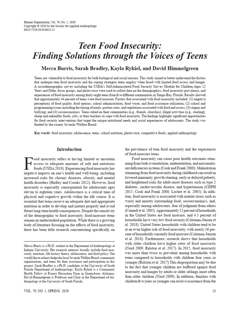 Burris Et Al Teen Food Insecurity | PDF | Food Security | Adolescence