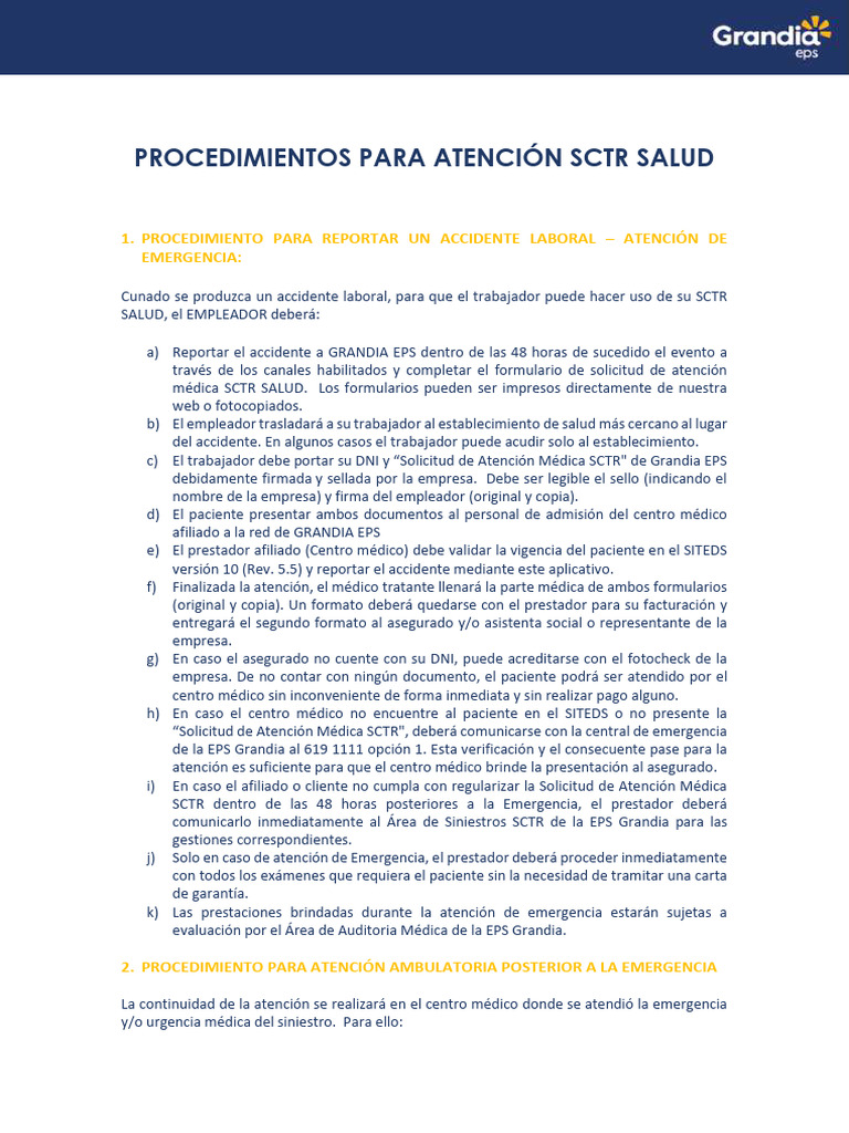 Procedimientos SCTR Salud Grandia | PDF | Medicamentos con receta ...