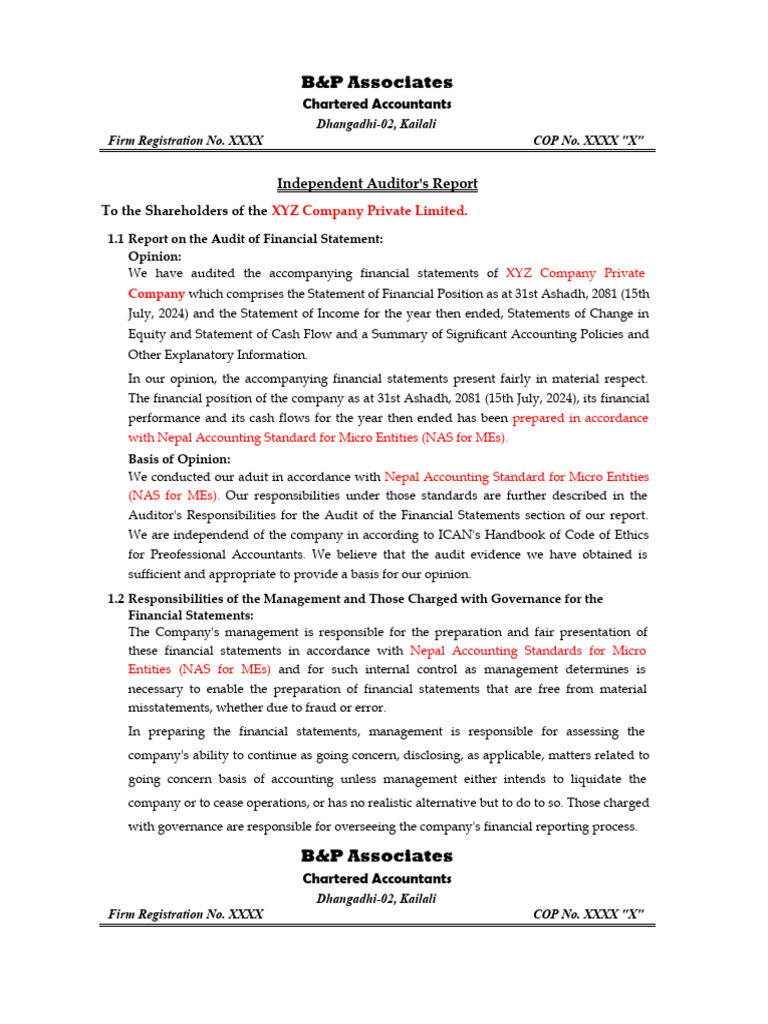 Audit Report for XYZ Company 2081 | PDF | Financial Audit | Audit