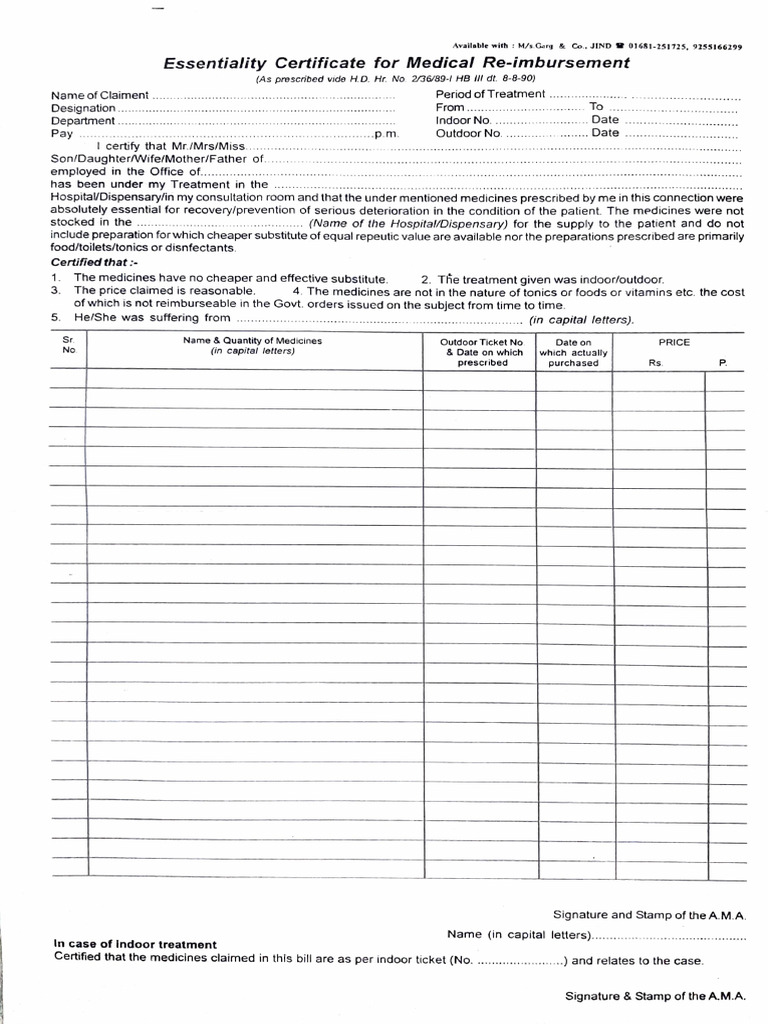Medical Reimbursement Essentiality Certificate | PDF | Social Programs ...