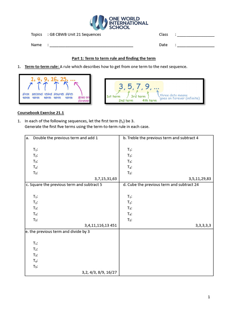 G8 Unit 21 Sequences | PDF | Mathematical Concepts | Elementary Mathematics