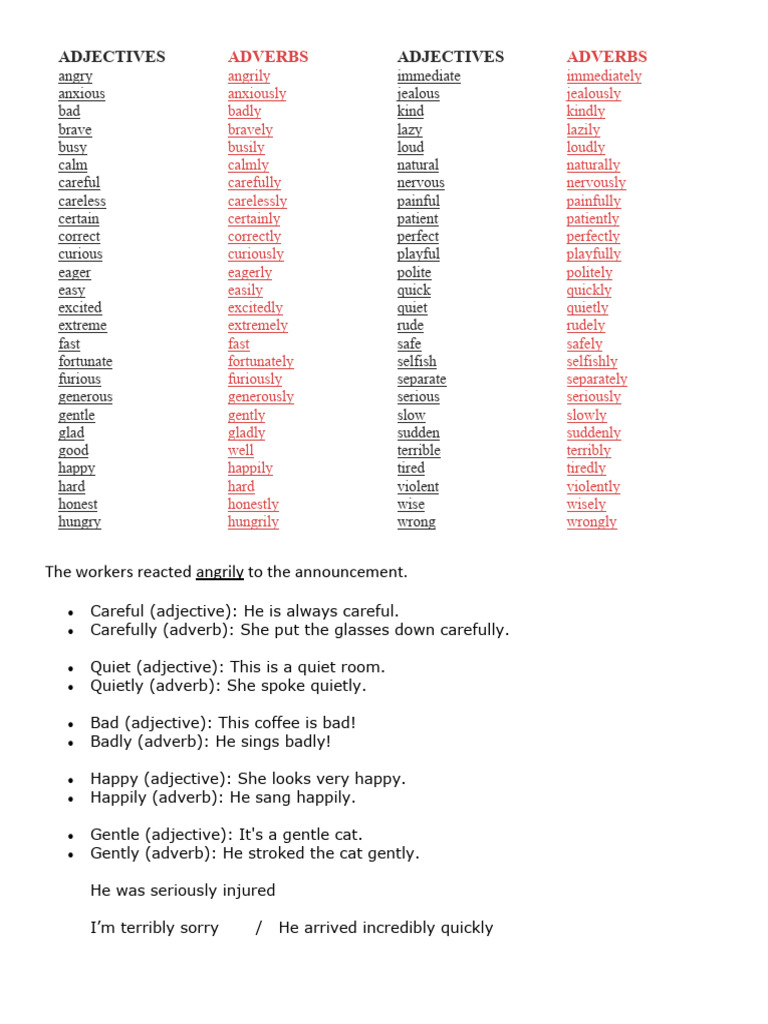 Adjectives and Adverbs List | PDF | Adverb