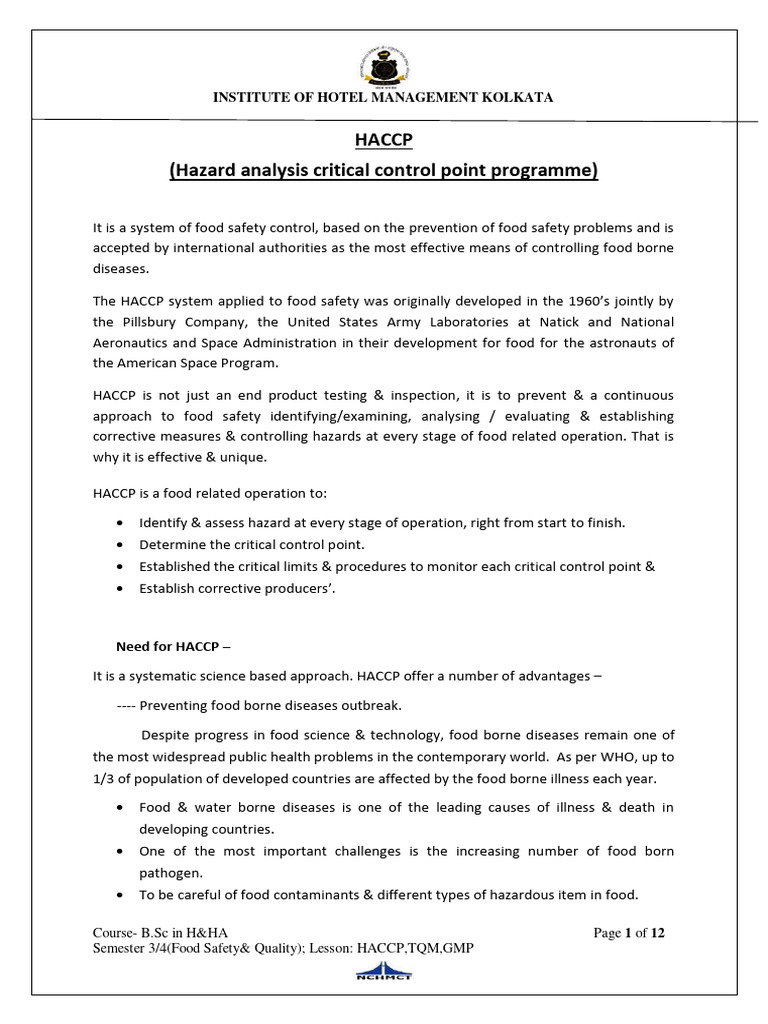 HACCP Principles for Food Safety | PDF | Hazard Analysis And Critical ...
