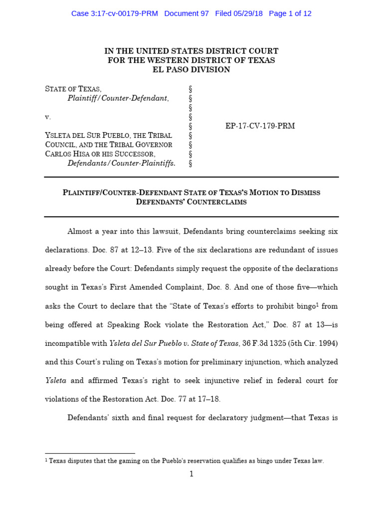 97 texas motion to dismiss counterclaims Download Free PDF Lawsuit