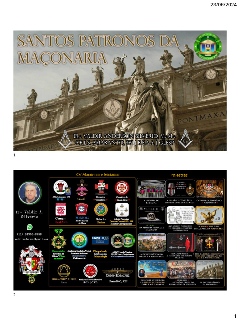 Santos Patronos Da Maçonaria - Valdir A Silverio PDF | PDF | Loja ...