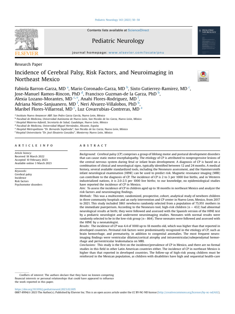 Cerebral Palsy Incidence in Northeast Mexico | PDF | Neurology | Medicine