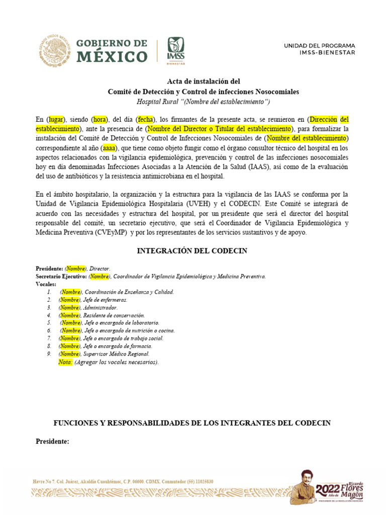 Anexo III. CODECIN - Acta constitutiva - 2022_IMSS-BIENESTAR | PDF ...
