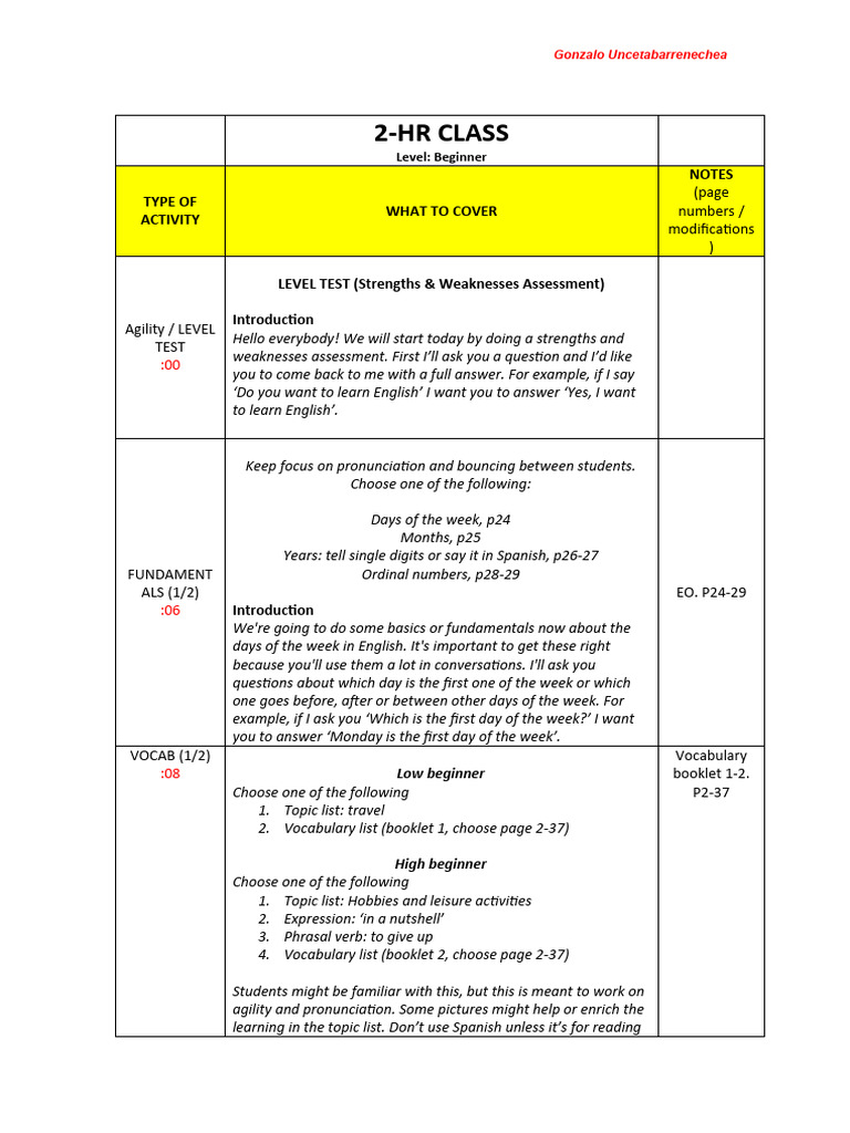 2-Hour Template Gonzalo | PDF | Vocabulary | English Language