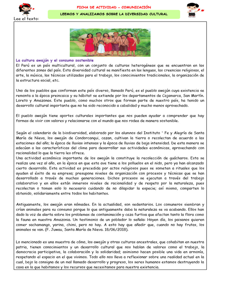 Ficha-Lun-Com-Leemos y Analizamos Sobre La Diversidad Cultural ...