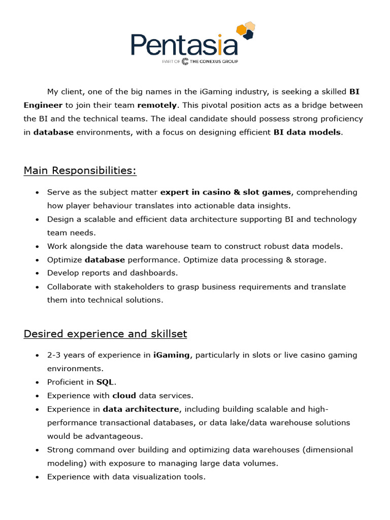 Remote BI Engineer for iGaming Industry | PDF | Computers