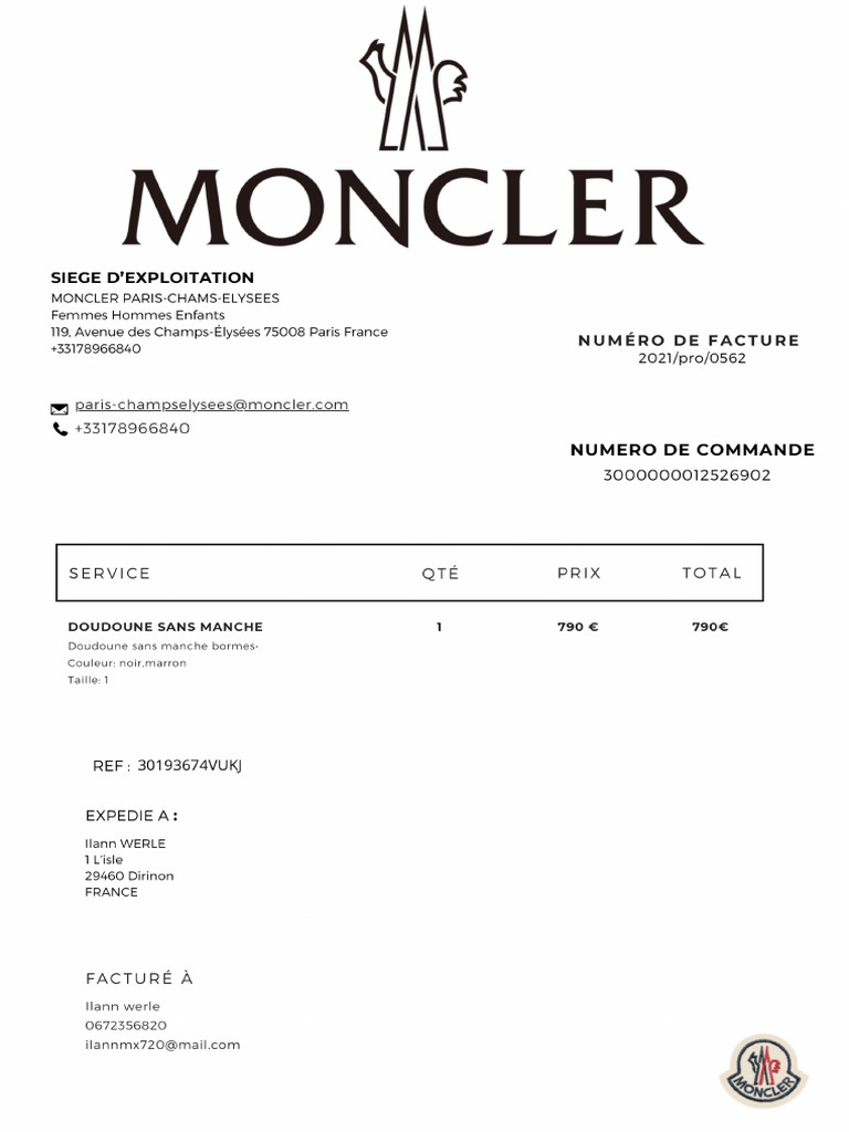MONCLER FACTURE PDF