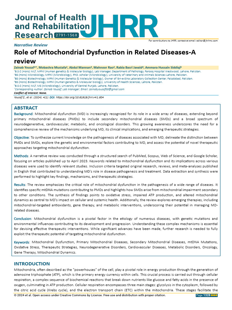 Mitochondrial Dysfunction in Disease Review | PDF | Mitochondrion ...