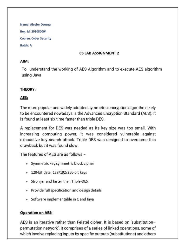 AES Algorithm for Cyber Students | PDF | Encryption | Key (Cryptography)