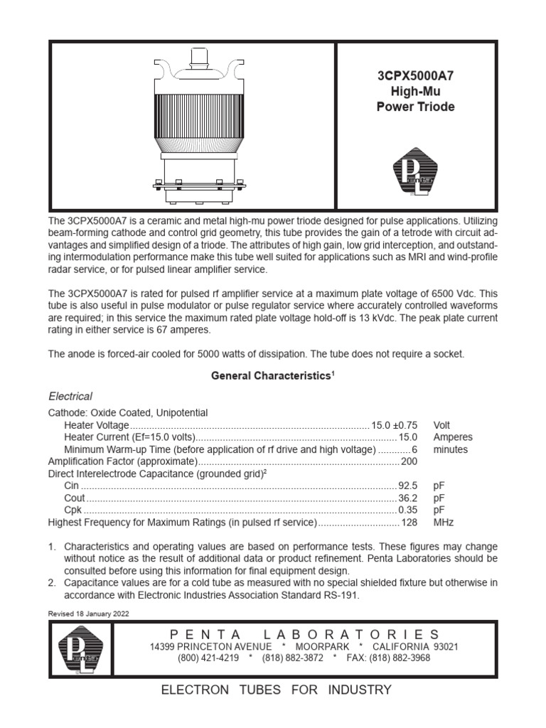 3CPX5000A7 | PDF | Vacuum Tube | Capacitor