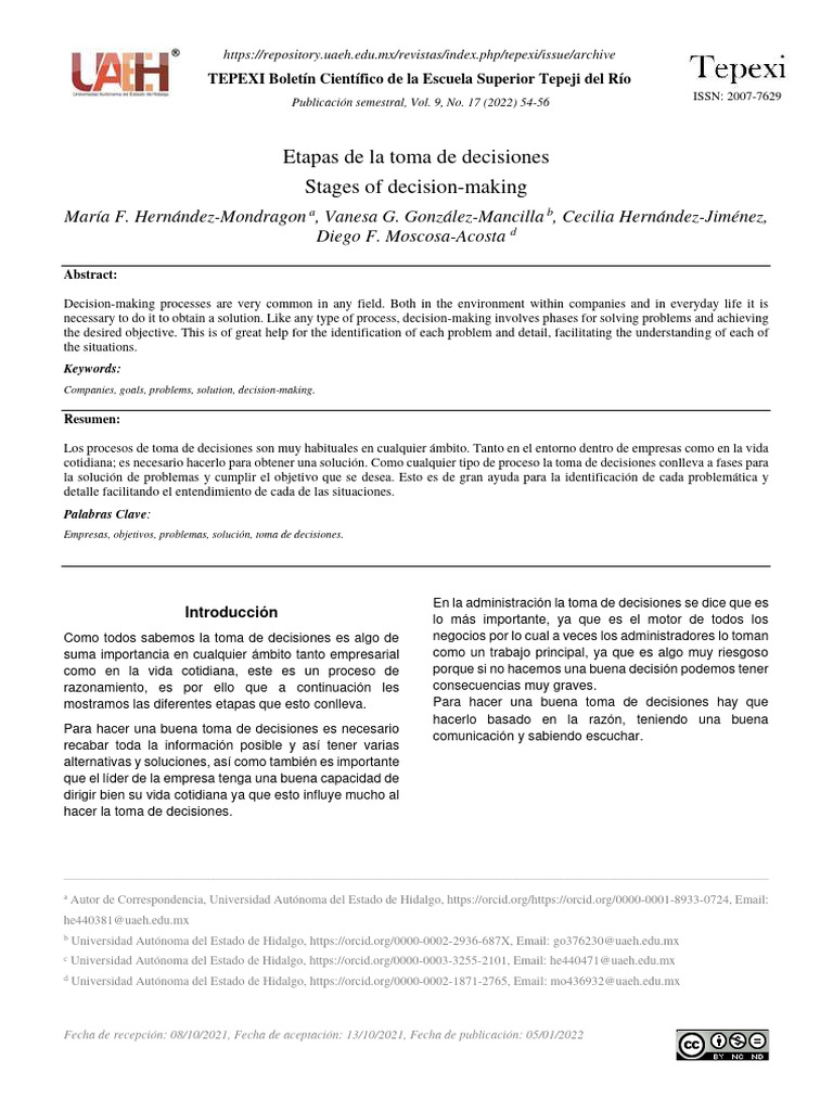 Etapas clave en la toma de decisiones | PDF | Science | Metodología