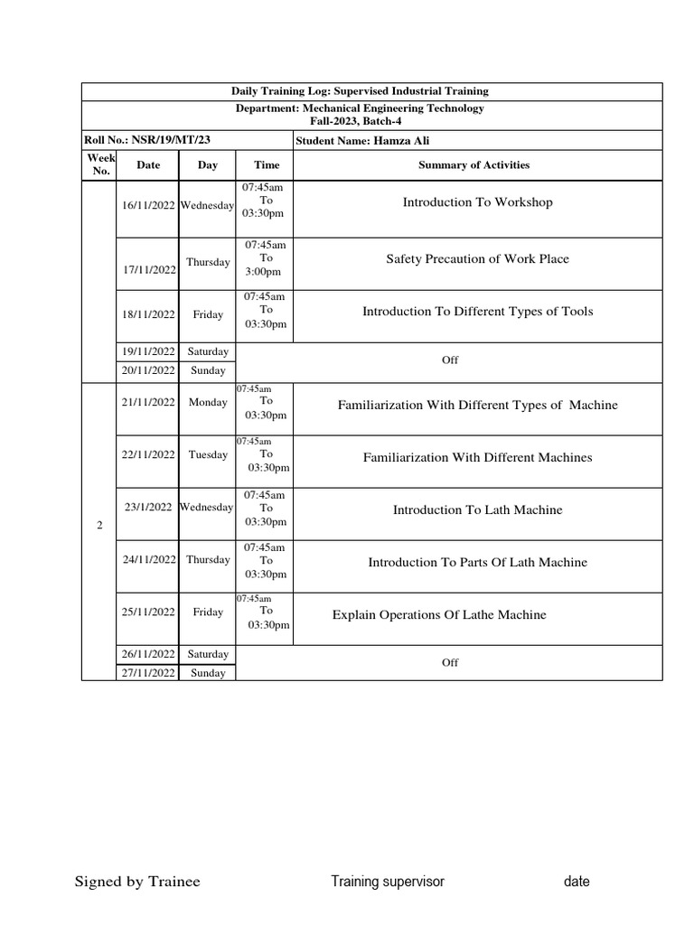 Daily Training Log: Mechanical Engineering | PDF | Numerical Control ...