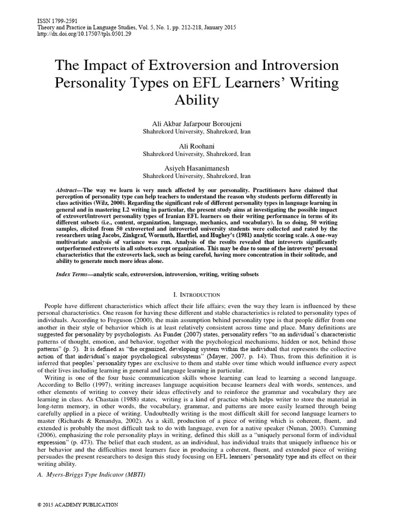 The Impact of Extroversion and Introversion - Personality Types On EFL ...