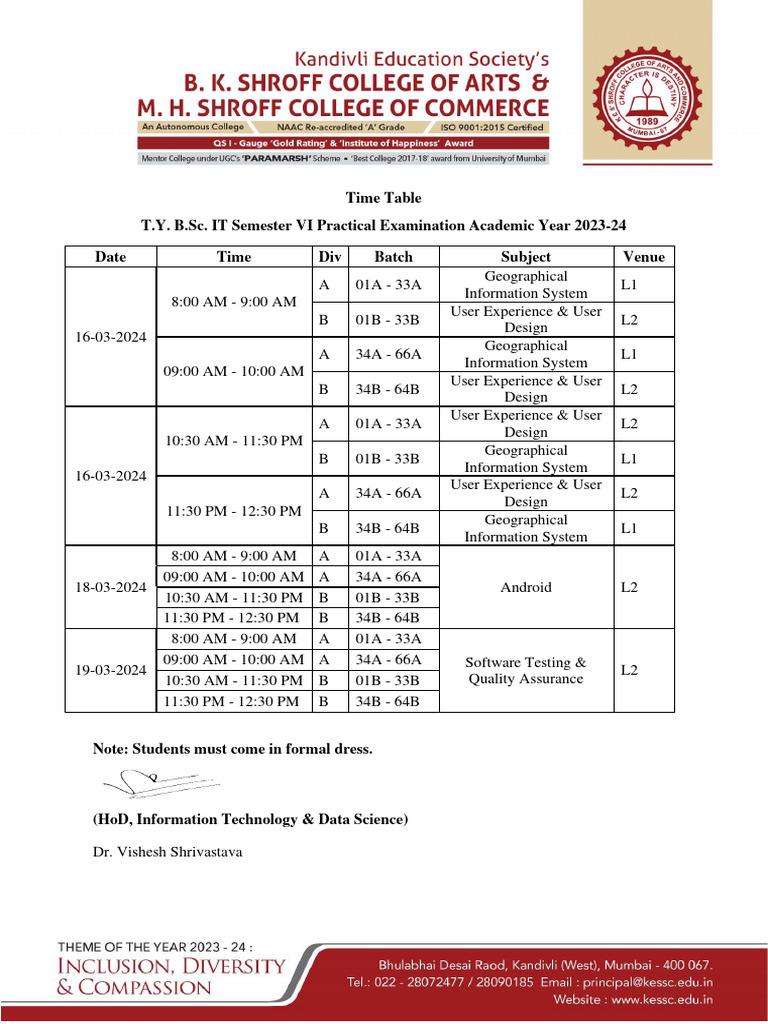 B.SC IT & DS SEM 3 & 5 Practical Exam Time Table March 2024-1 | PDF ...