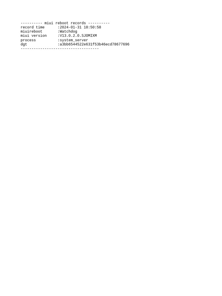 MIUI Reboot Records - January 2024 | PDF