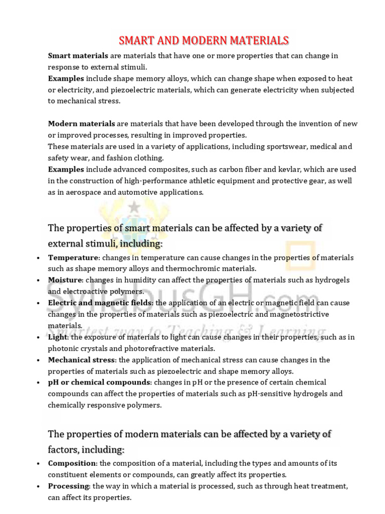 Smart and Modern Materials Overview | PDF | Materials Science | Solid