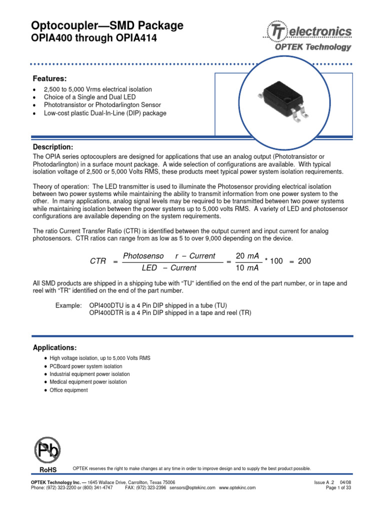 Optekacoplador Opticos-Datasheet | PDF | Electricity | Electromagnetism