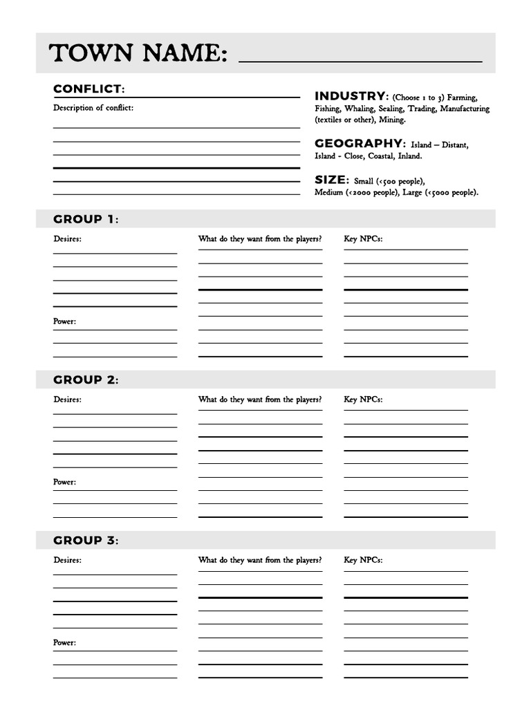 Alas For The Awful Sea - Town Sheet | PDF