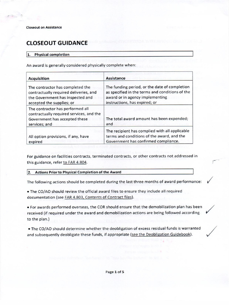 Close Out Guidance | PDF