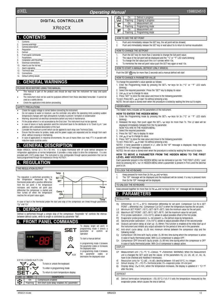 Dixell XR02CX Digital Controller Manual | PDF | Parameter (Computer ...