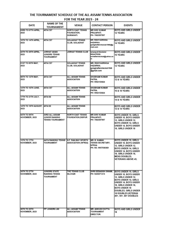 Bridge Tournament Calendar