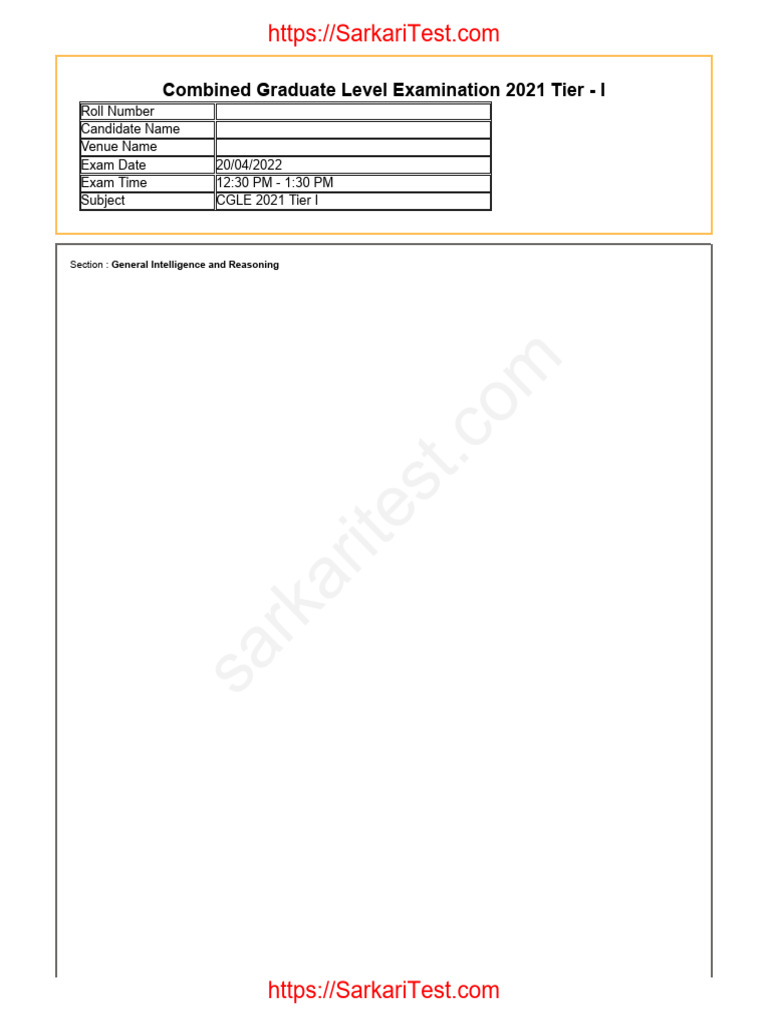 SSC CGL Tier 1 Question Paper 20 April 2022 2nd Shift in English | PDF ...
