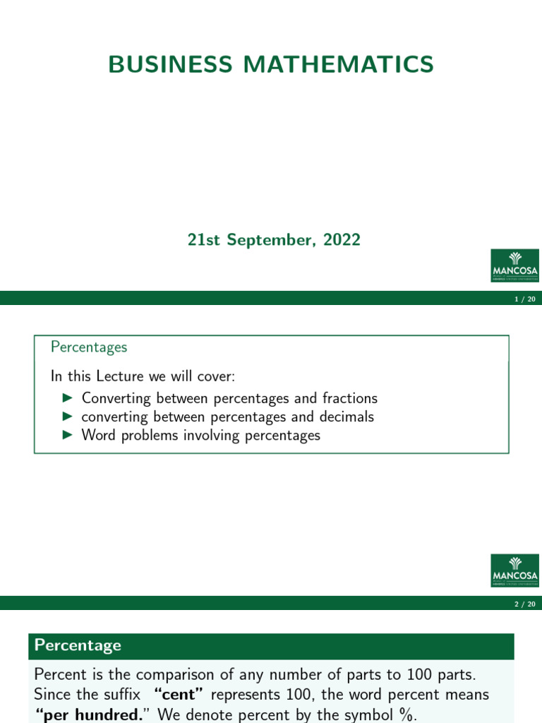 Understanding Percentages in Business Math | PDF | Percentage ...