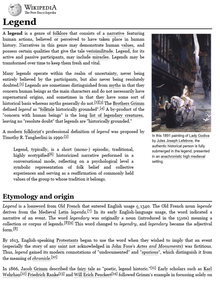 Legend - Wikipedia | PDF | Legends | Traditional Stories