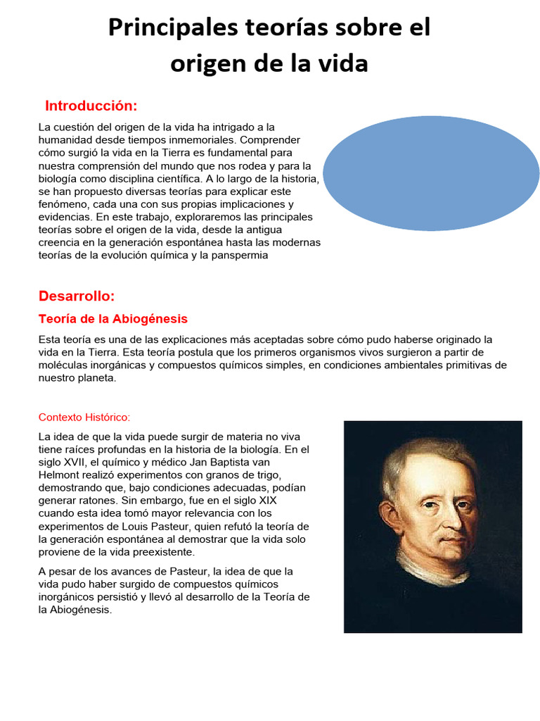 Principales teorias sobre el origen de la vida | Descargar gratis PDF ...