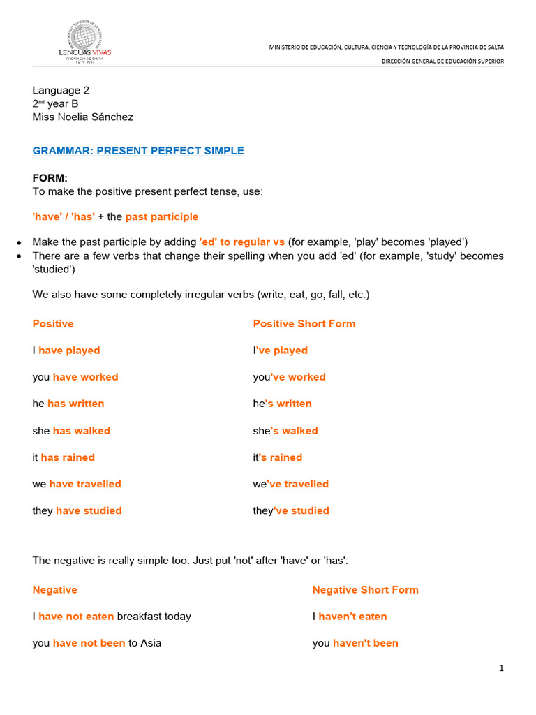 Present Perfect Simple Grammar Guide | PDF | Grammatical Tense | Verb