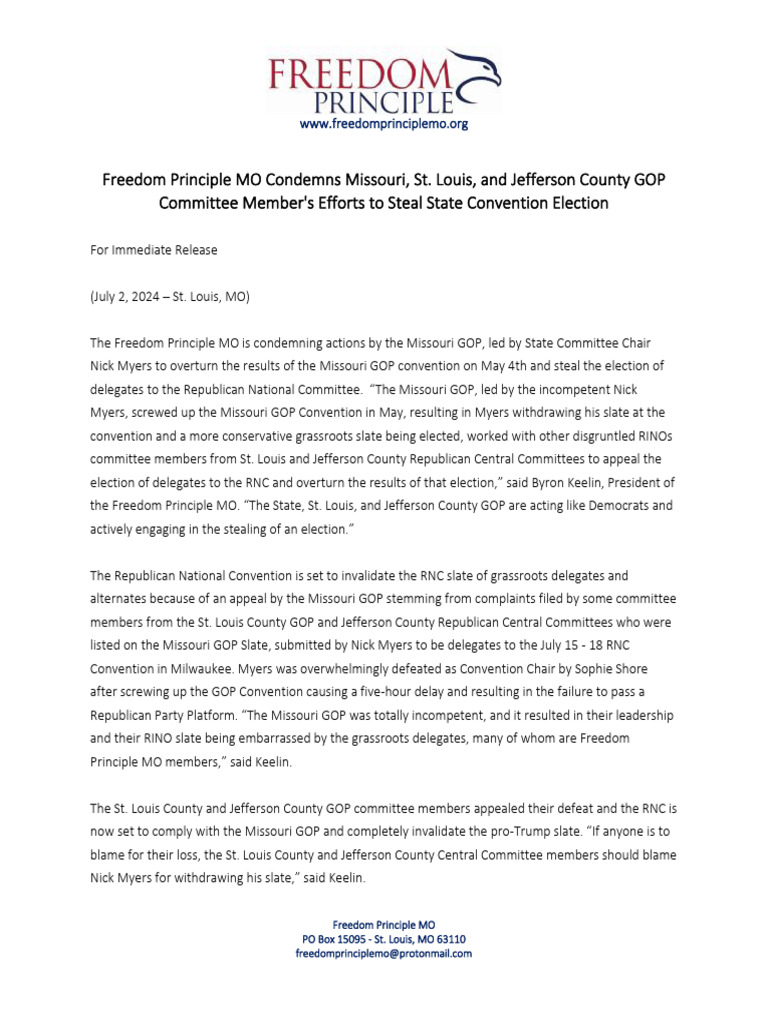FPMO Condemns Missouri GOP Efforts To Steal GOP Election Media | PDF ...