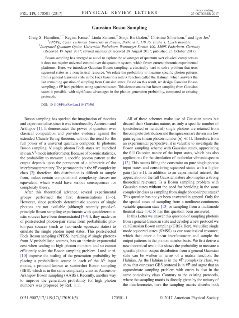 Gaussian Boson Sampling | PDF | Matrix (Mathematics) | Theoretical ...