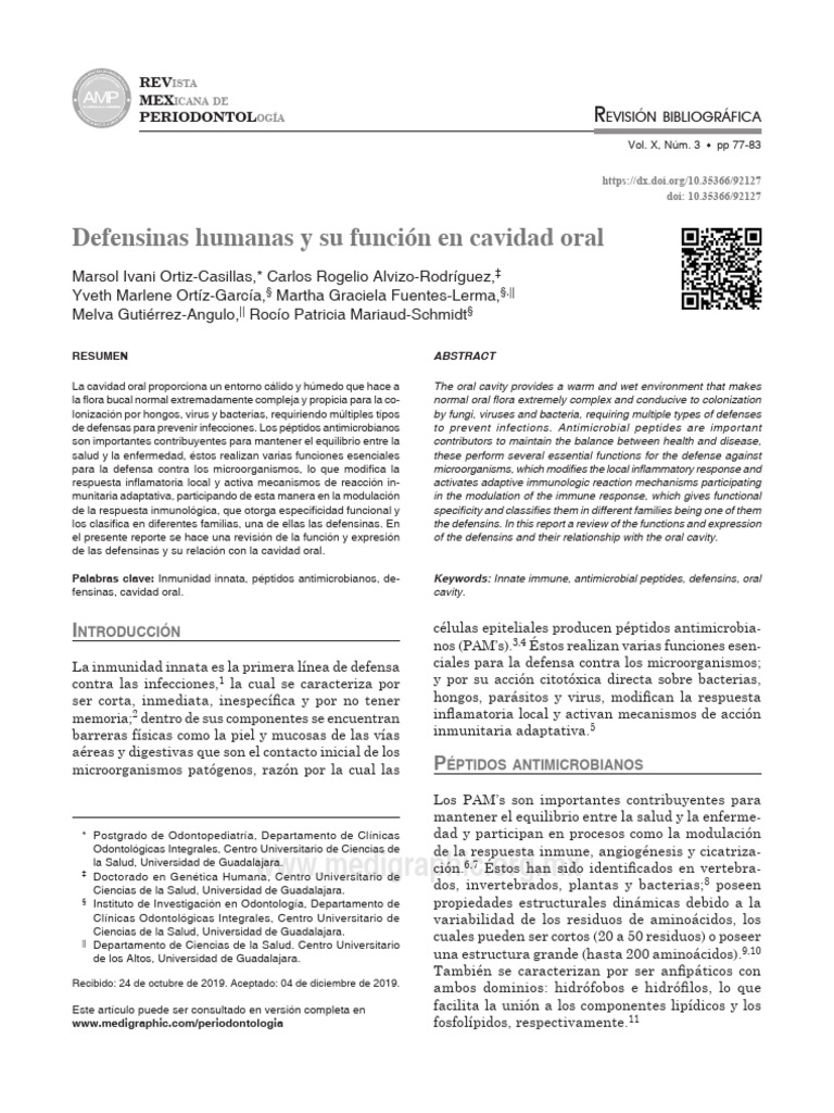 Defensinas y su rol en la cavidad oral | PDF | Membrana biológica ...