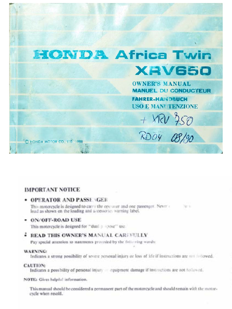 Honda Africa Twin Owner's Manual | PDF
