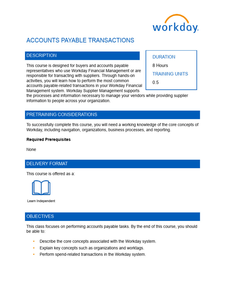 Workday Accounts Payable Training Course | PDF | Accounts Payable ...