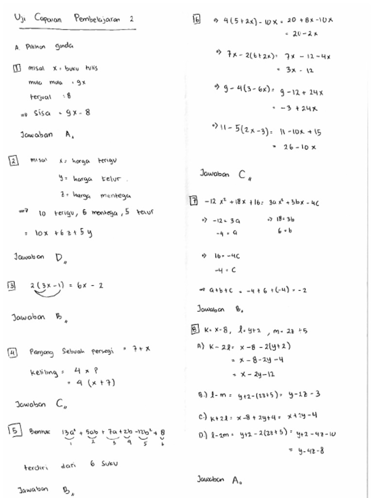 Kunci Jawaban Matematika SMP Kelas 7 Semester 2 2026