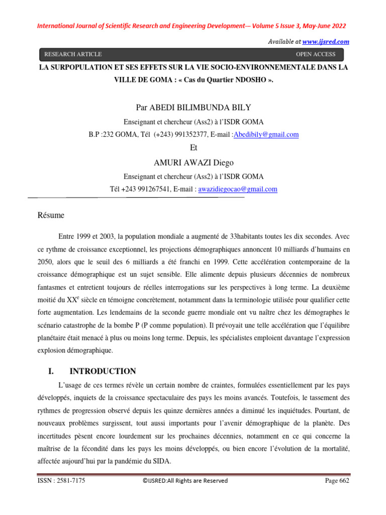 Surpopulation et impacts à Goma, Ndoshо | PDF | Population mondiale ...