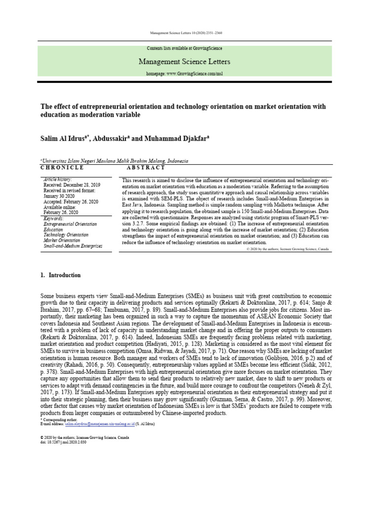 The Effect of Entrepreneurial Orientation and Technology Orientation On ...