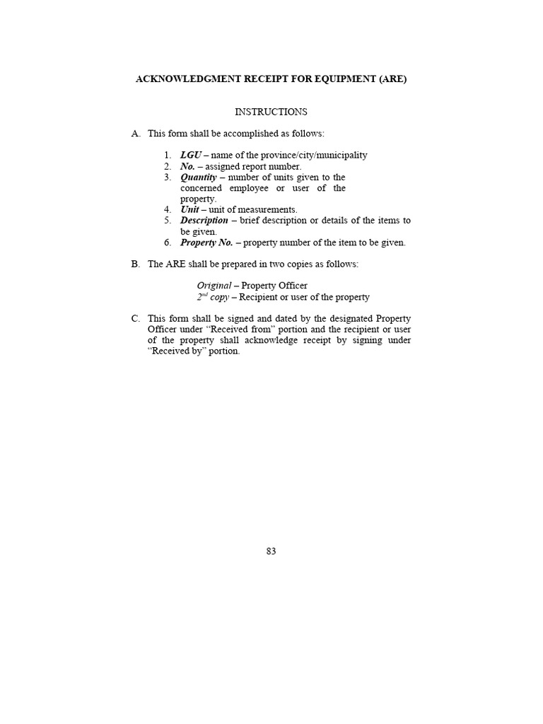 Equipment Acknowledgment Receipt Form | PDF | Law