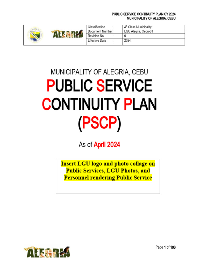 Alegria Cebu Public Service Continuity Plan 2024 | PDF | Sanitation ...