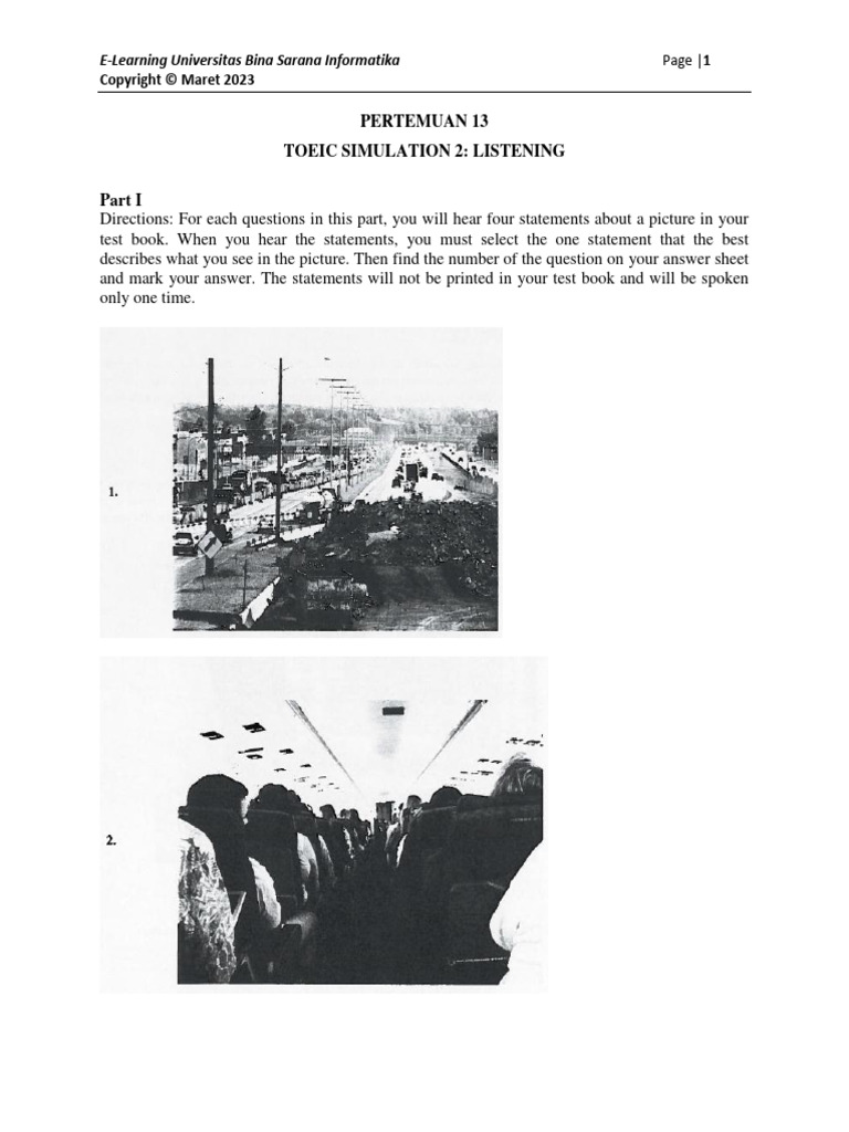 Pertemuan Ke 13 Toeic Simulation 2 Listening Ok Pdf Human