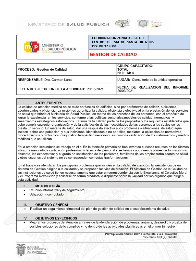 Gestión de Calidad en Salud Santa Rita | PDF | Sistema de manejo de calidad