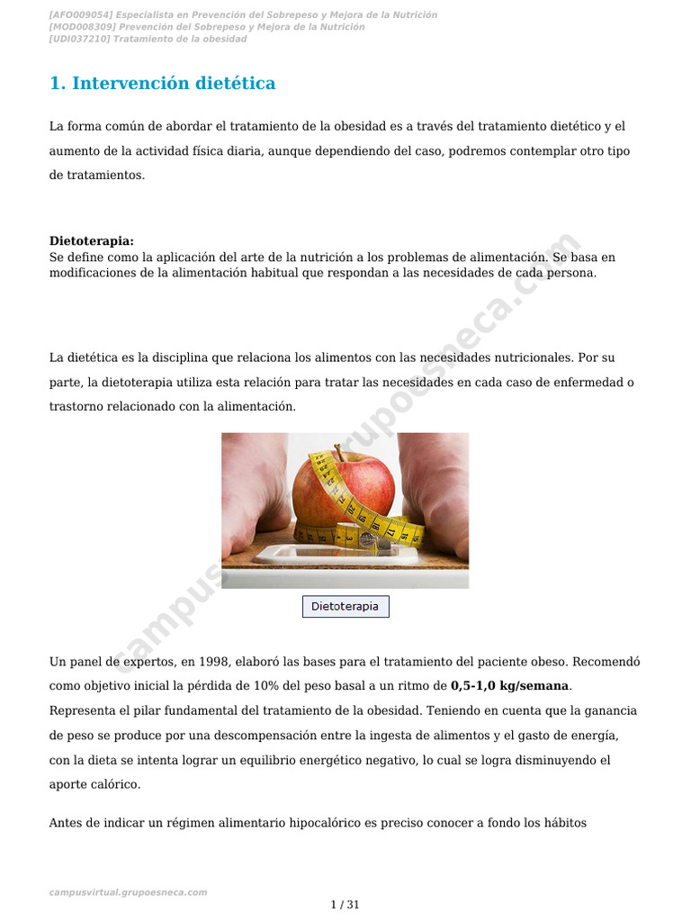 Dietoterapia para el Tratamiento de la Obesidad | PDF | Dieta | Obesidad