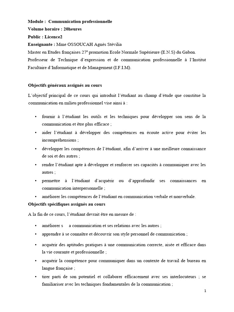 Techniques de Communication Professionnelle | PDF | la communication ...