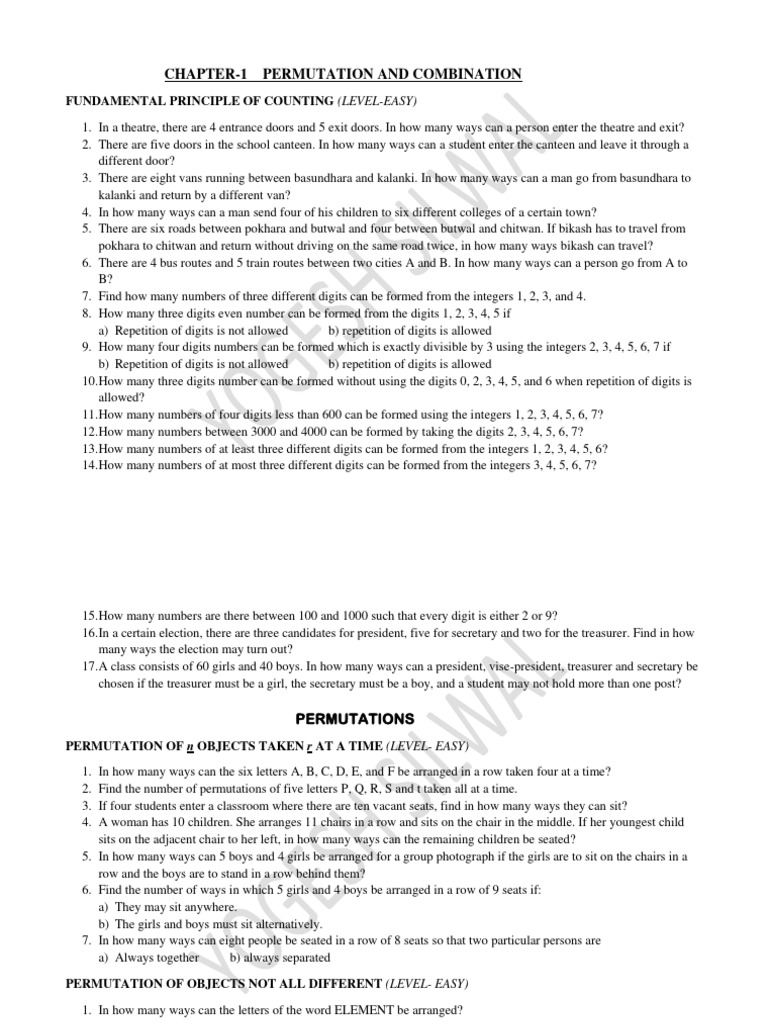 Chapter 1 permutation and combination fundamental principle of